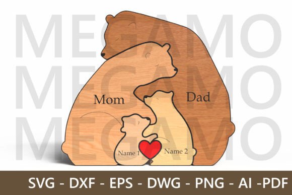 Bear_Family_Puzzle_Laser_Cut_SVG
